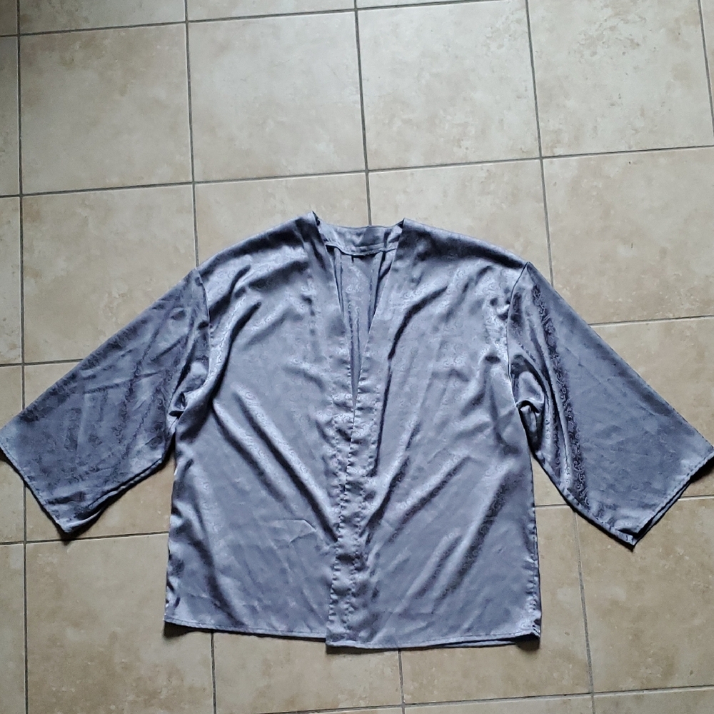 Grayish Blue Solid Drop Shoulder Open Front Coat